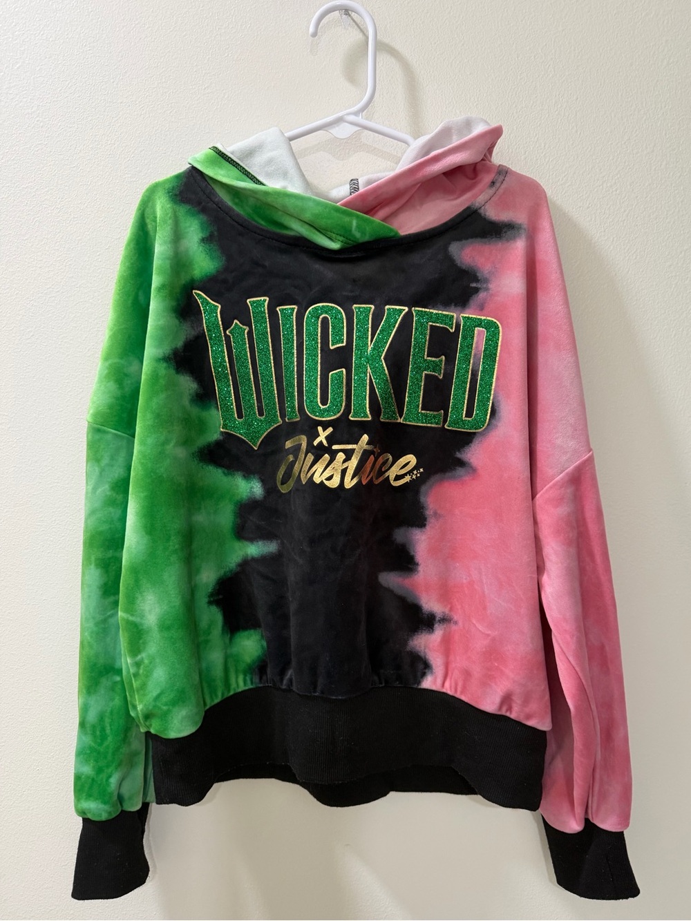 Girls Wicked Justice Tie Dye Hoodie Pink Green Black